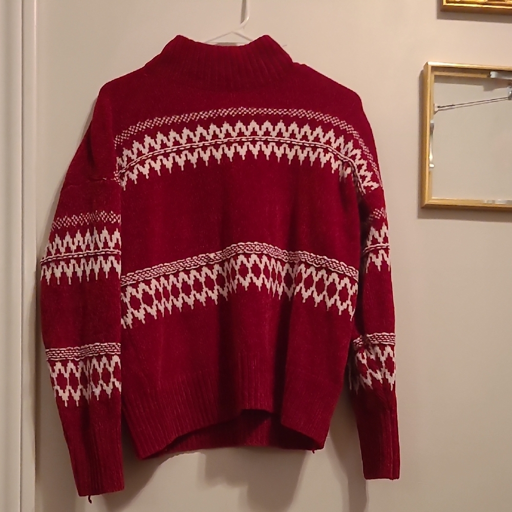 Christian Siriano Red and White Turtleneck Sweater